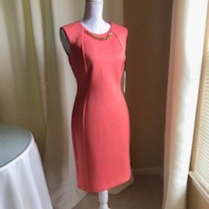 CALVN KLEIN ORANGE COLORED NECKLACE DRESS SZ 6